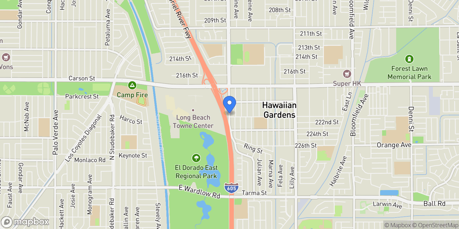 Map showing 22022 PIONEER BLVD, Hawaiian Gardens, CA 90716, Hawaiian Gardens, California, United States.