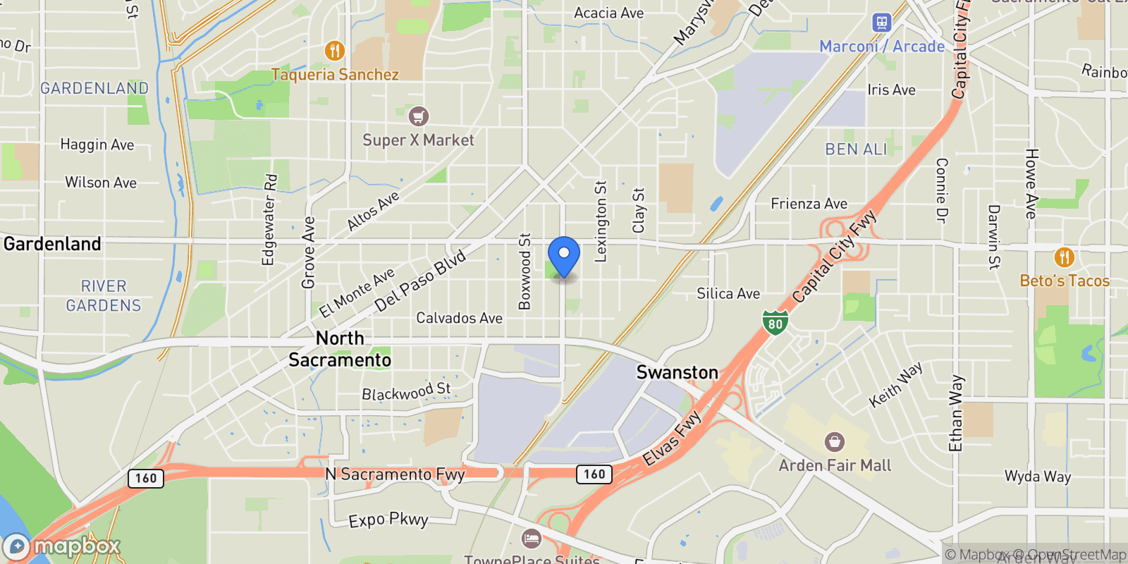 Map showing 2449 Empress Street, Sacramento, California, United States.