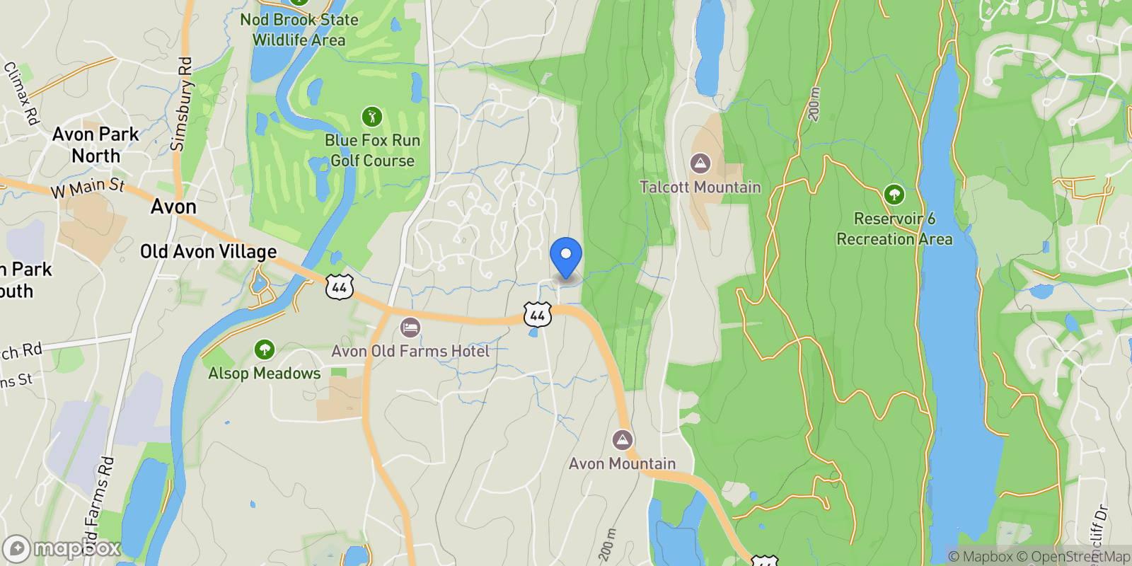 Map showing 14 Pine Tree Lane, Avon, Connecticut, United States.