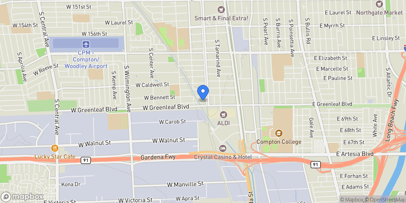 Map showing 109 W Glencoe, Compton, CA 90220, Compton, California, United States.