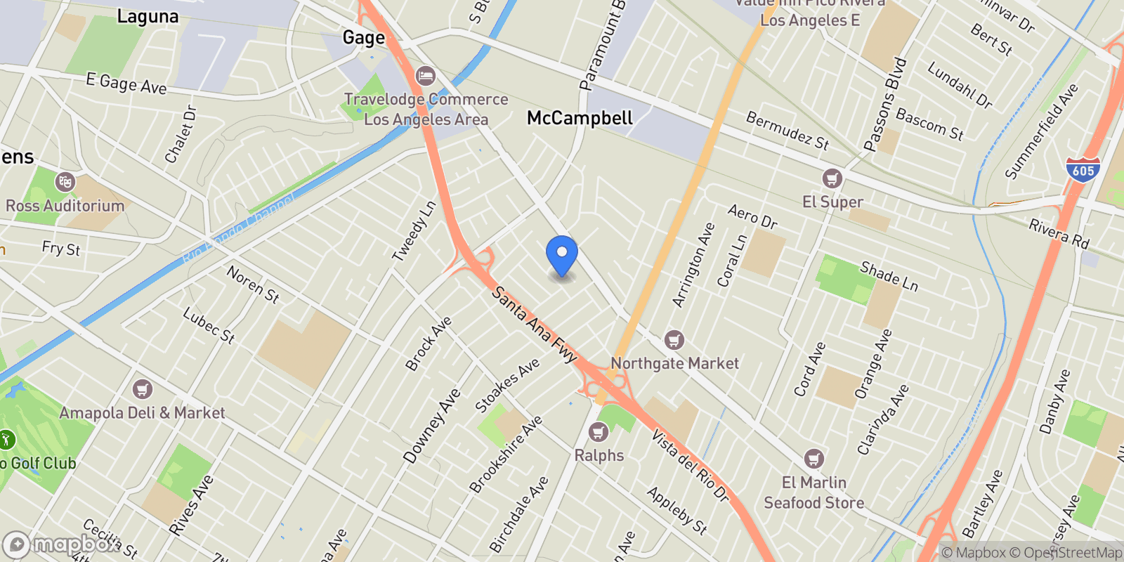 Map showing 8331 Vista Del Rosa Street, Downey, CA 90240, Downey, California, United States.