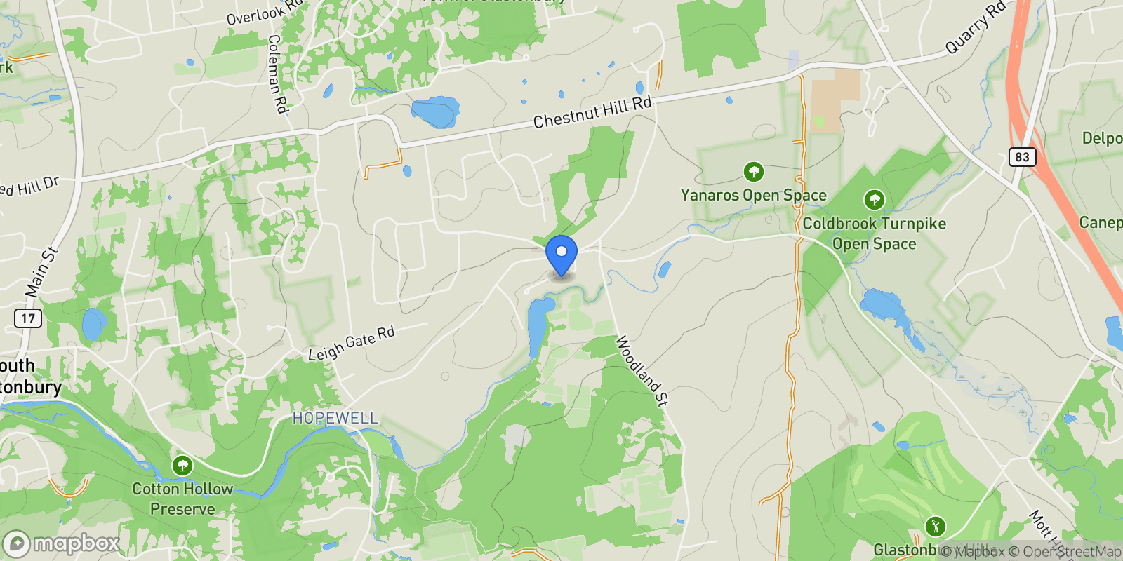 Map showing 44 Echo Lane, Glastonbury, Connecticut, United States.