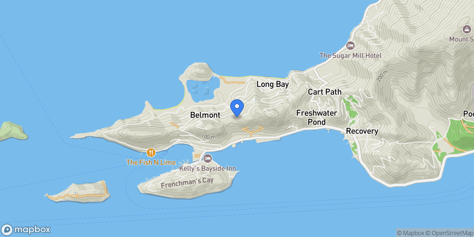 Map showing Blu Tortu, Tortola, Freshwater Pond, Tortola, British Virgin Islands.