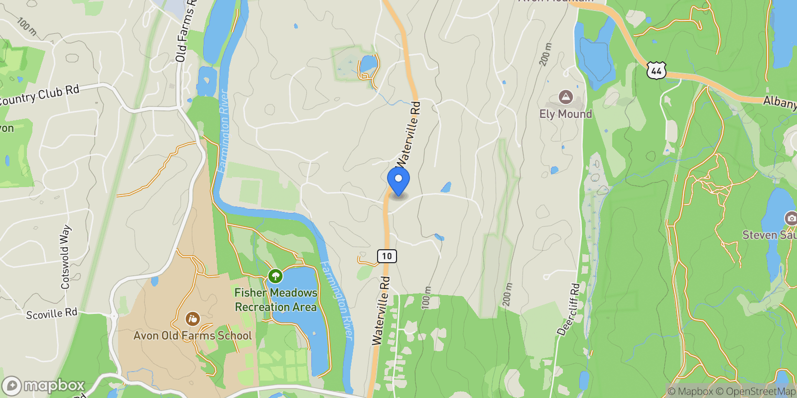Map showing 16 Oak Bluff, Avon, Connecticut, United States.