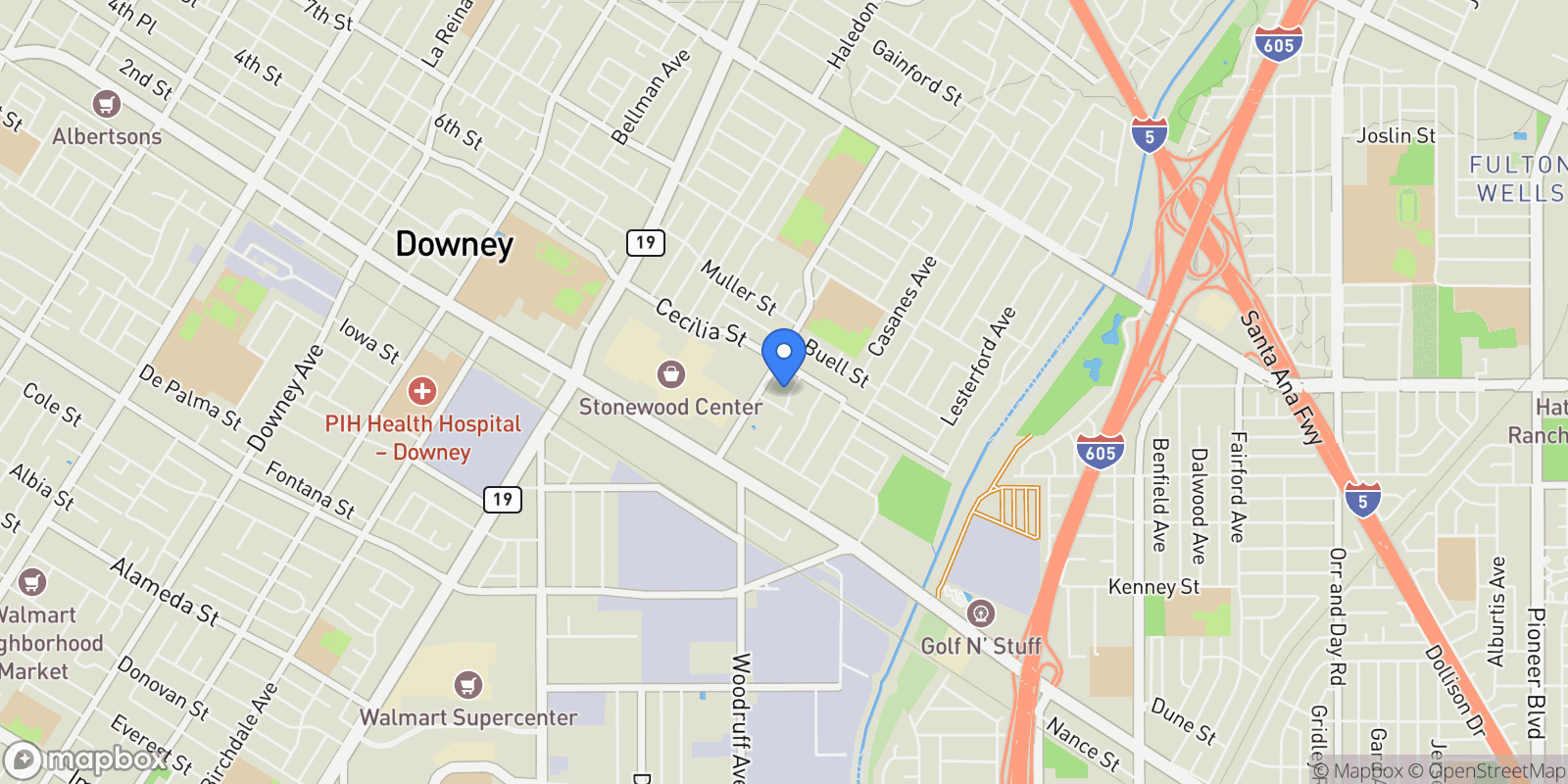 Map showing 10829 Cord Avenue, Downey, CA 90241, Downey, California, United States.