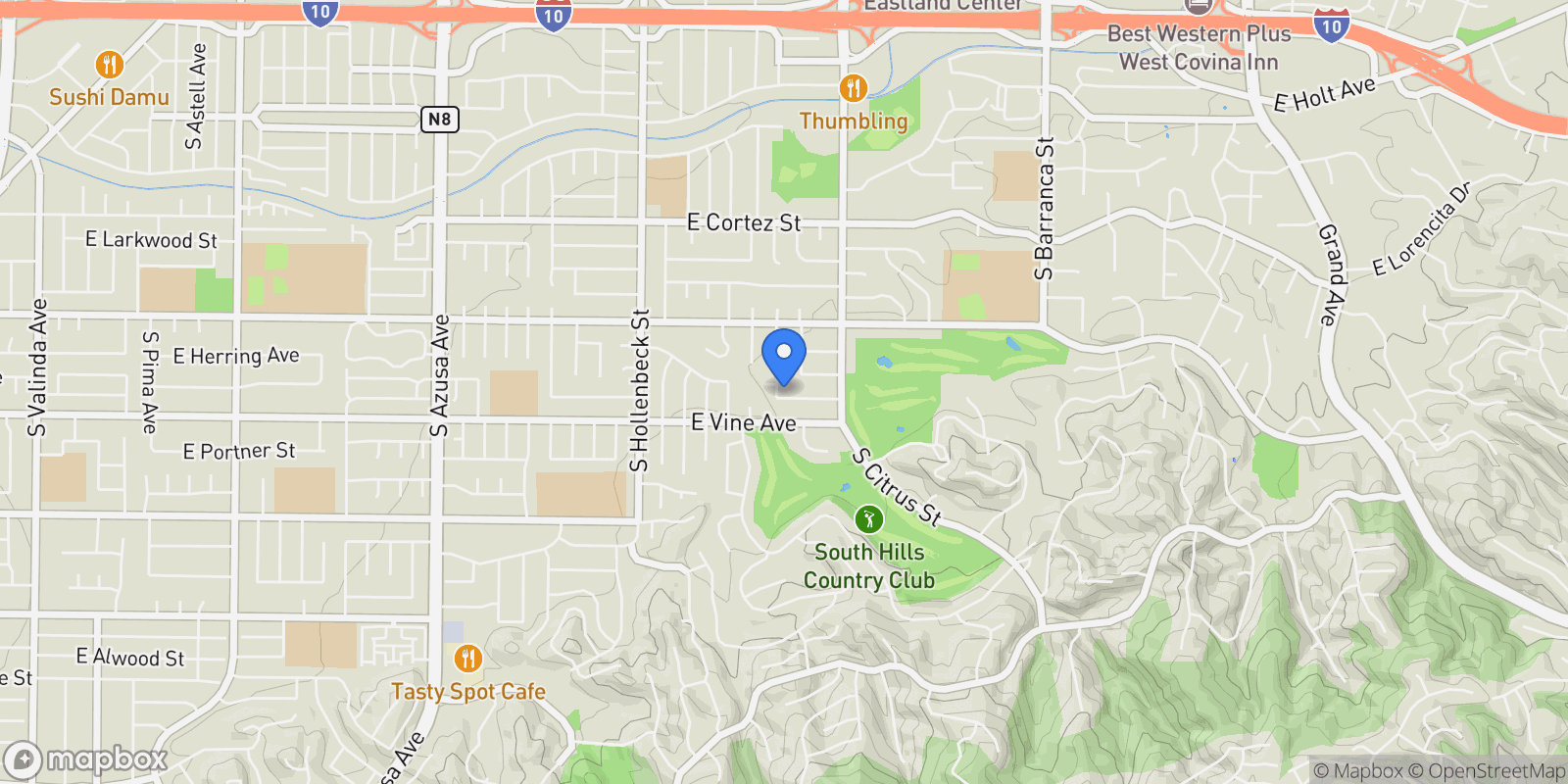Map showing 918 S Coral Tree, West Covina, CA 91791, West Covina, California, United States.