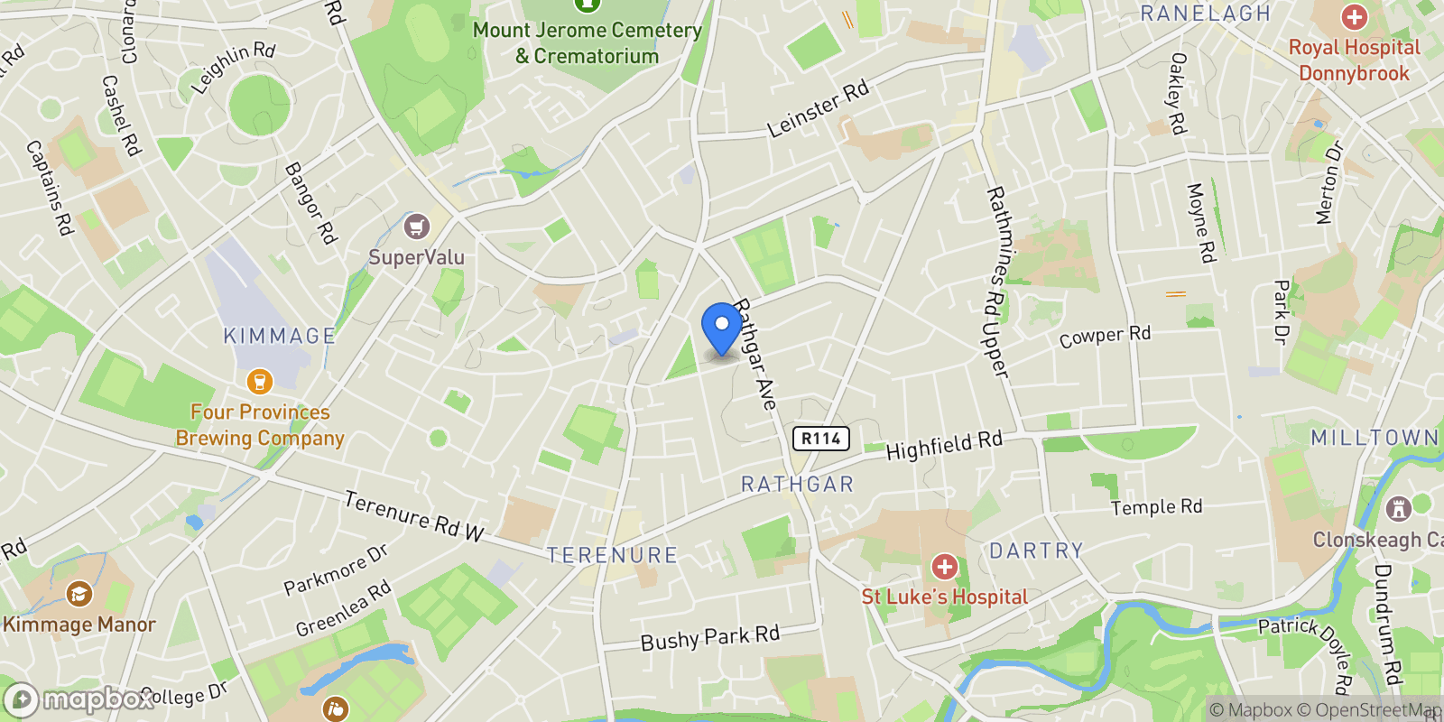 Map showing 82 Garville Avenue Upper, Rathgar, Dublin 6, Dublin, D06 T2N2, Dublin, County Dublin, Ireland.