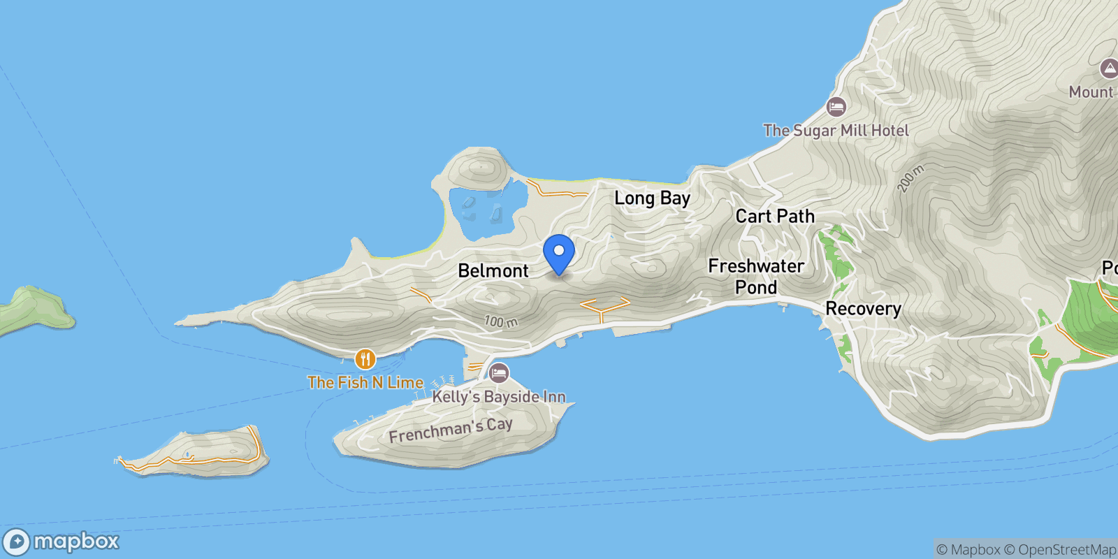 Map showing BVI Village, Tortola, Freshwater Pond, Tortola, British Virgin Islands.