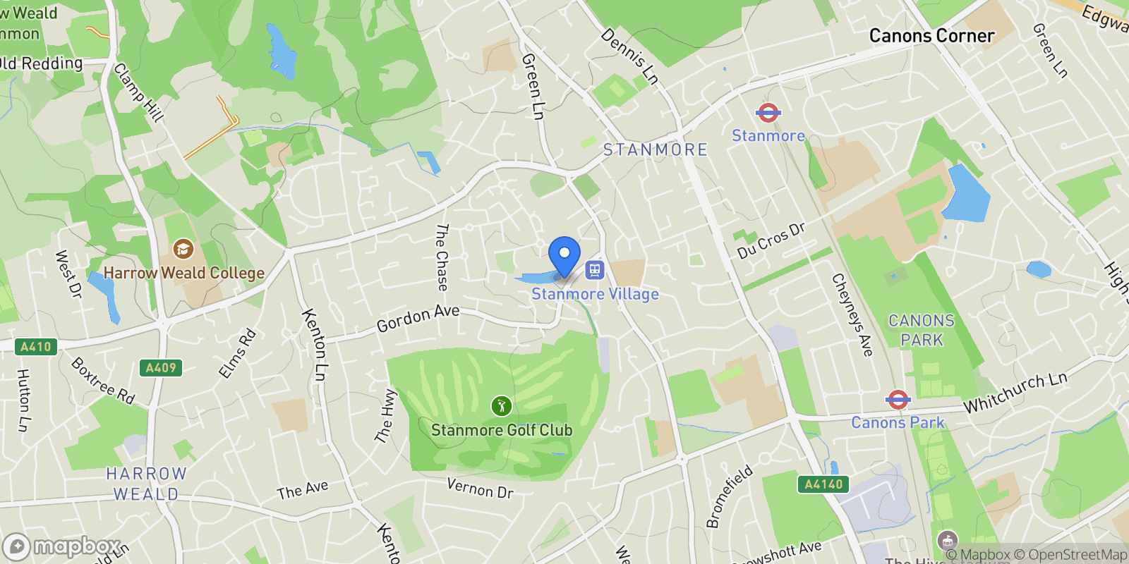 Map showing Gordon Avenue, Stanmore, England, United Kingdom.