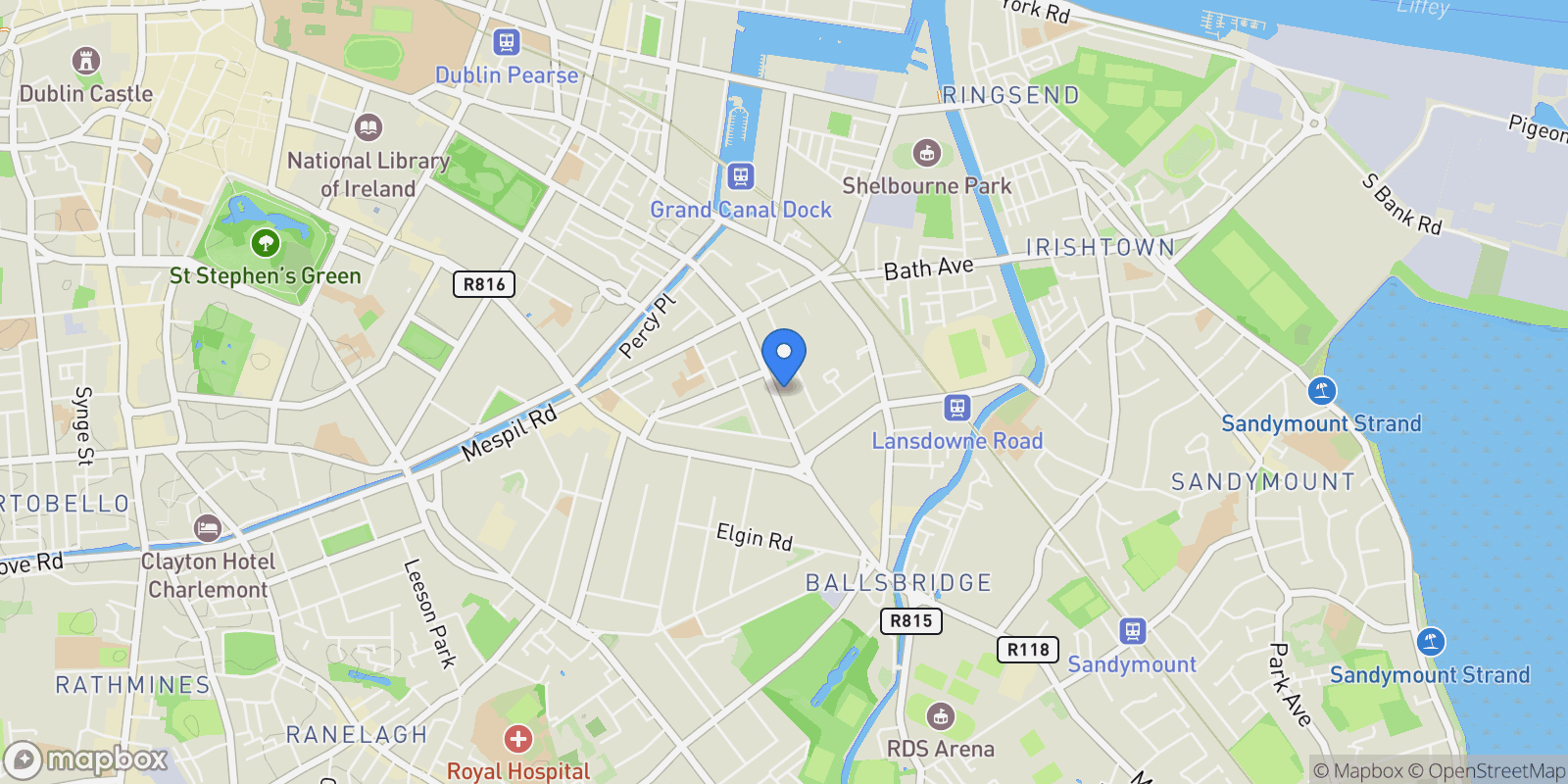 Map showing 70 Northumberland Road, Ballsbridge, Dublin 4, L D04 VH66, Dublin, County Dublin, Ireland.