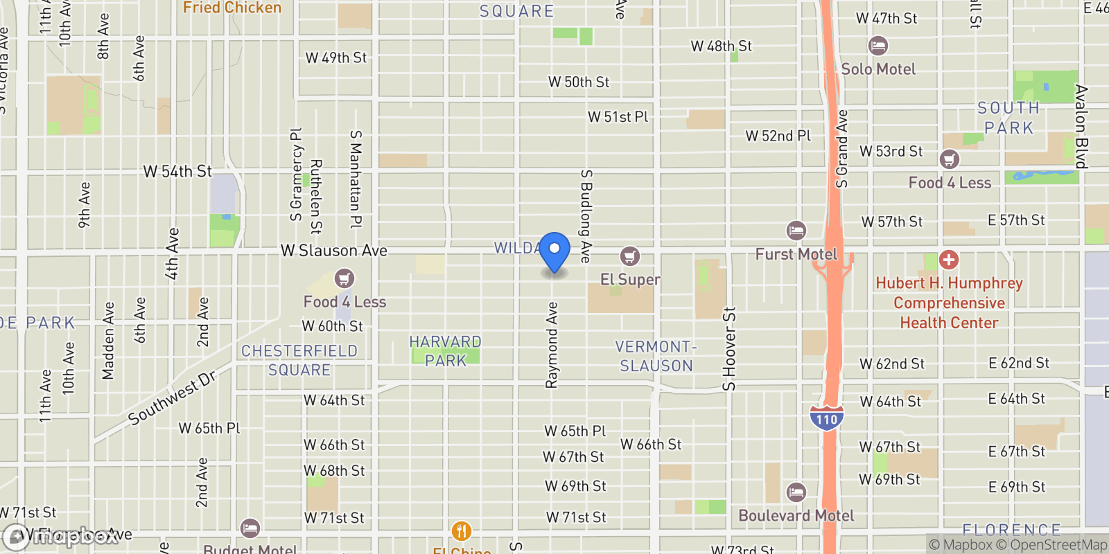 Map showing 1259 W 59th, Los Angeles, CA 90044, Los Angeles, California, United States.