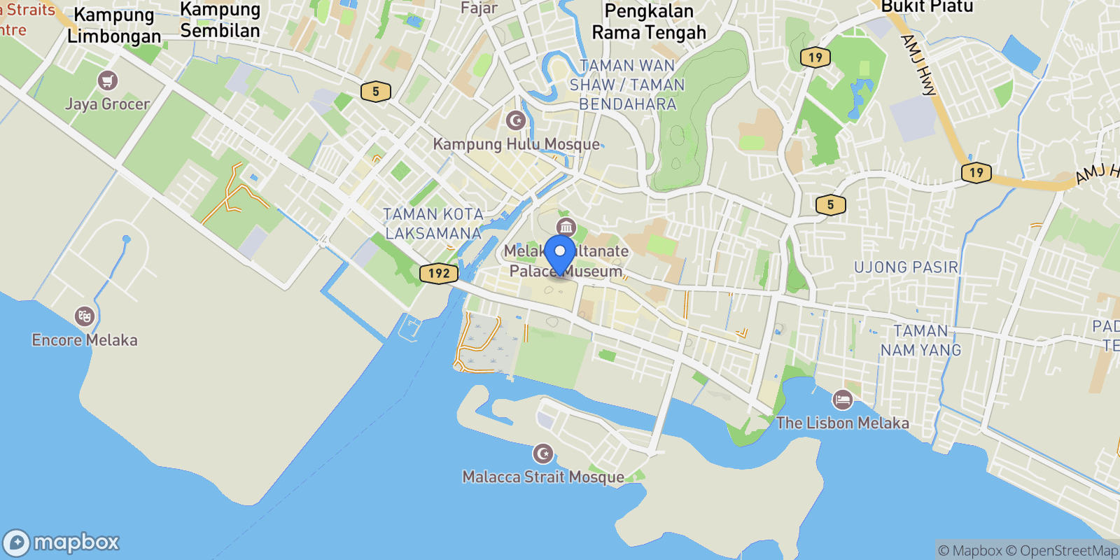 Map showing Melaka, Malacca, Malacca, Malaysia.