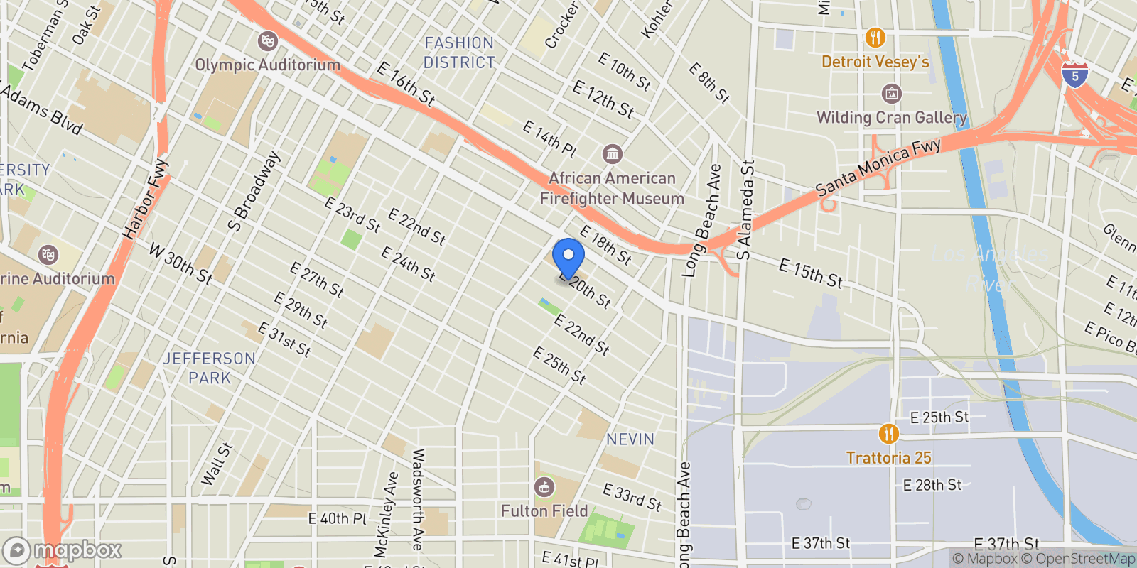 Map showing 1364 E 20th Street, Los Angeles, CA 90011, Los Angeles, California, United States.