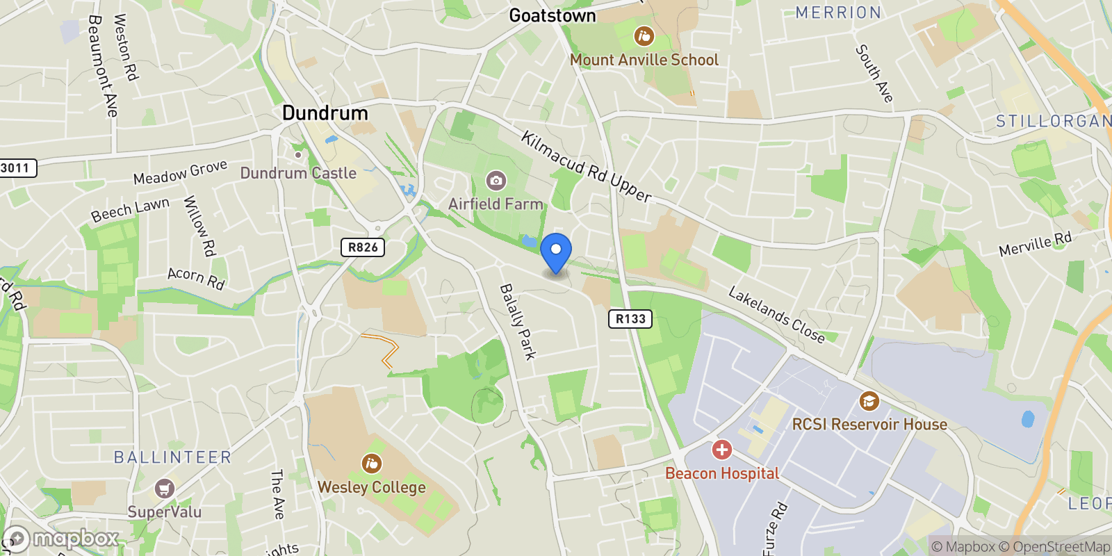Map showing 96 Balally Drive, Dundrum, Dublin 16, L D16 FY03, Dublin 16, County Dublin, Ireland.