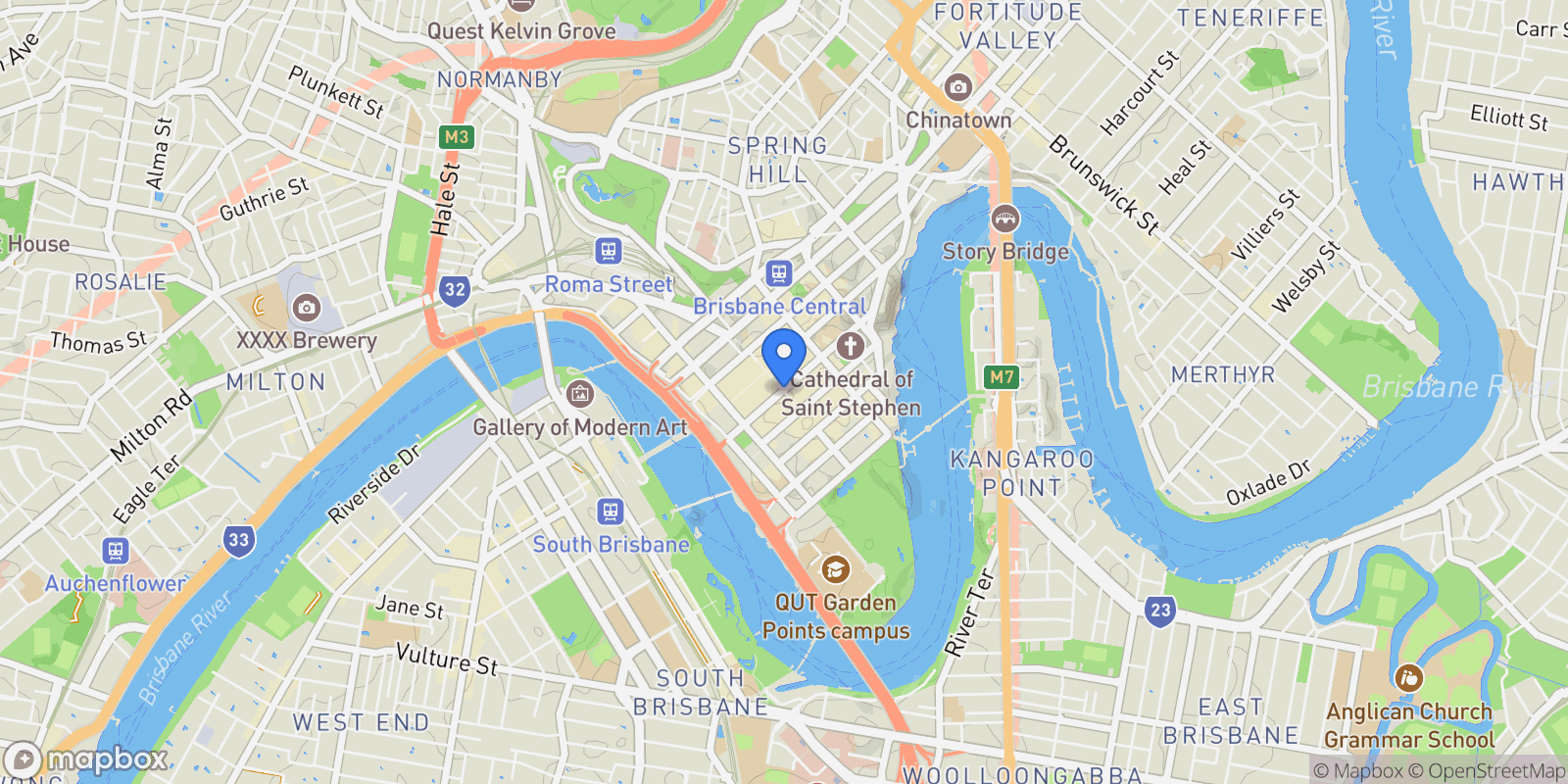 Map showing Brisbane, Brisbane, Queensland, Australia.