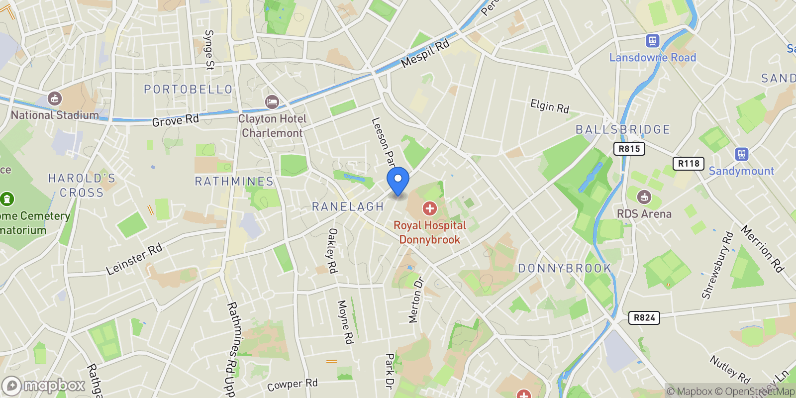 Map showing 18 Warwick Villas, Sallymount Avenue, Ranelagh,, Dublin 6, L D06 X5P2, Dublin 6, County Dublin, Ireland.