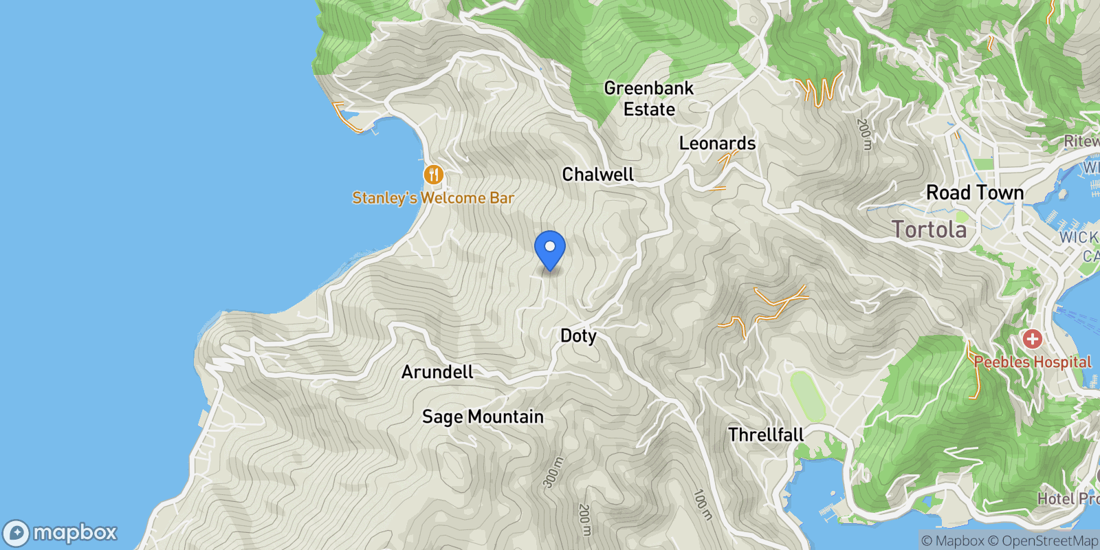 Map showing Maarib, Tortola, Leonards, Tortola, British Virgin Islands.