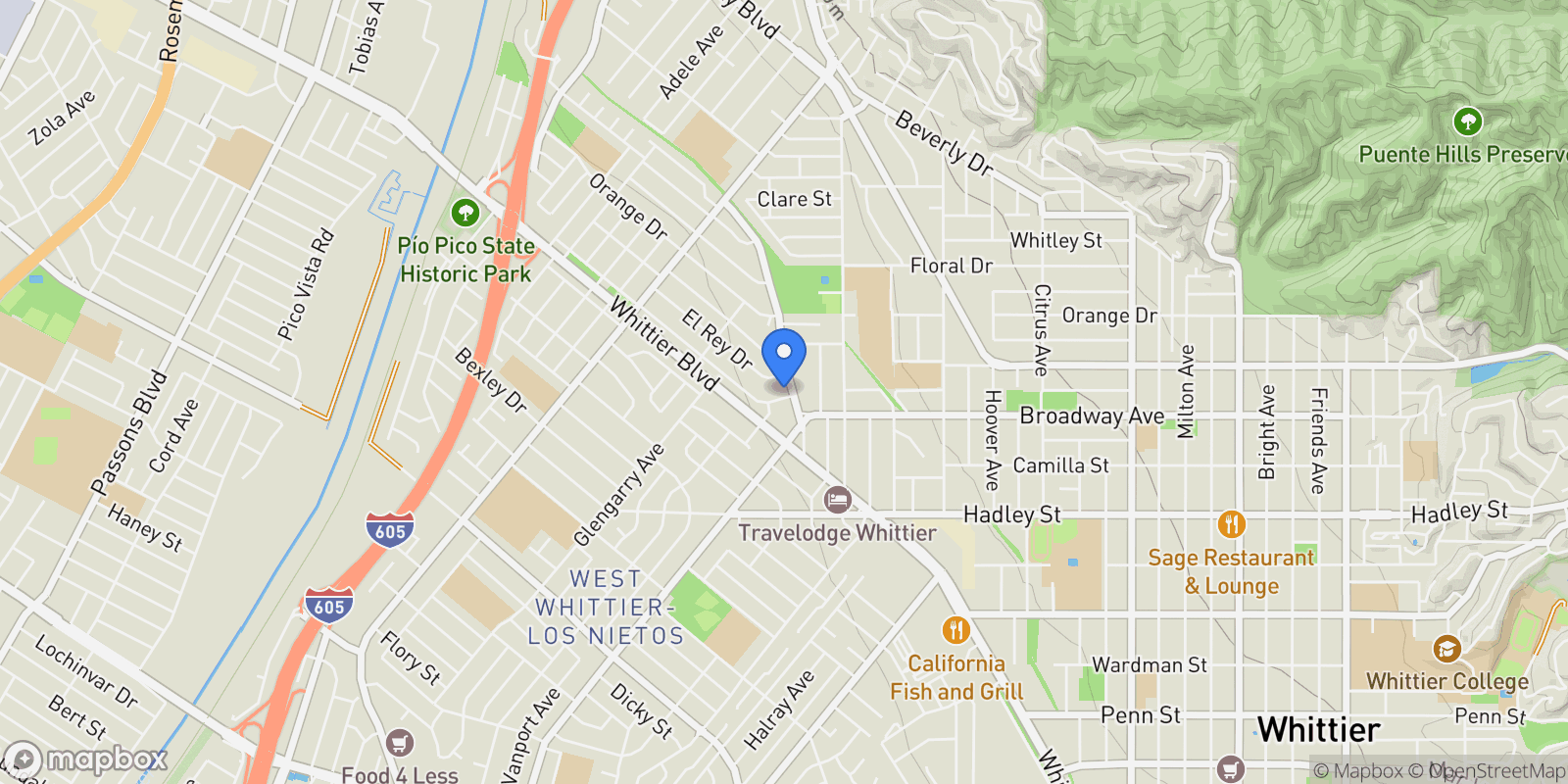 Map showing 11273 Dorland Dr, Whittier, CA 90606, Whittier, California, United States.