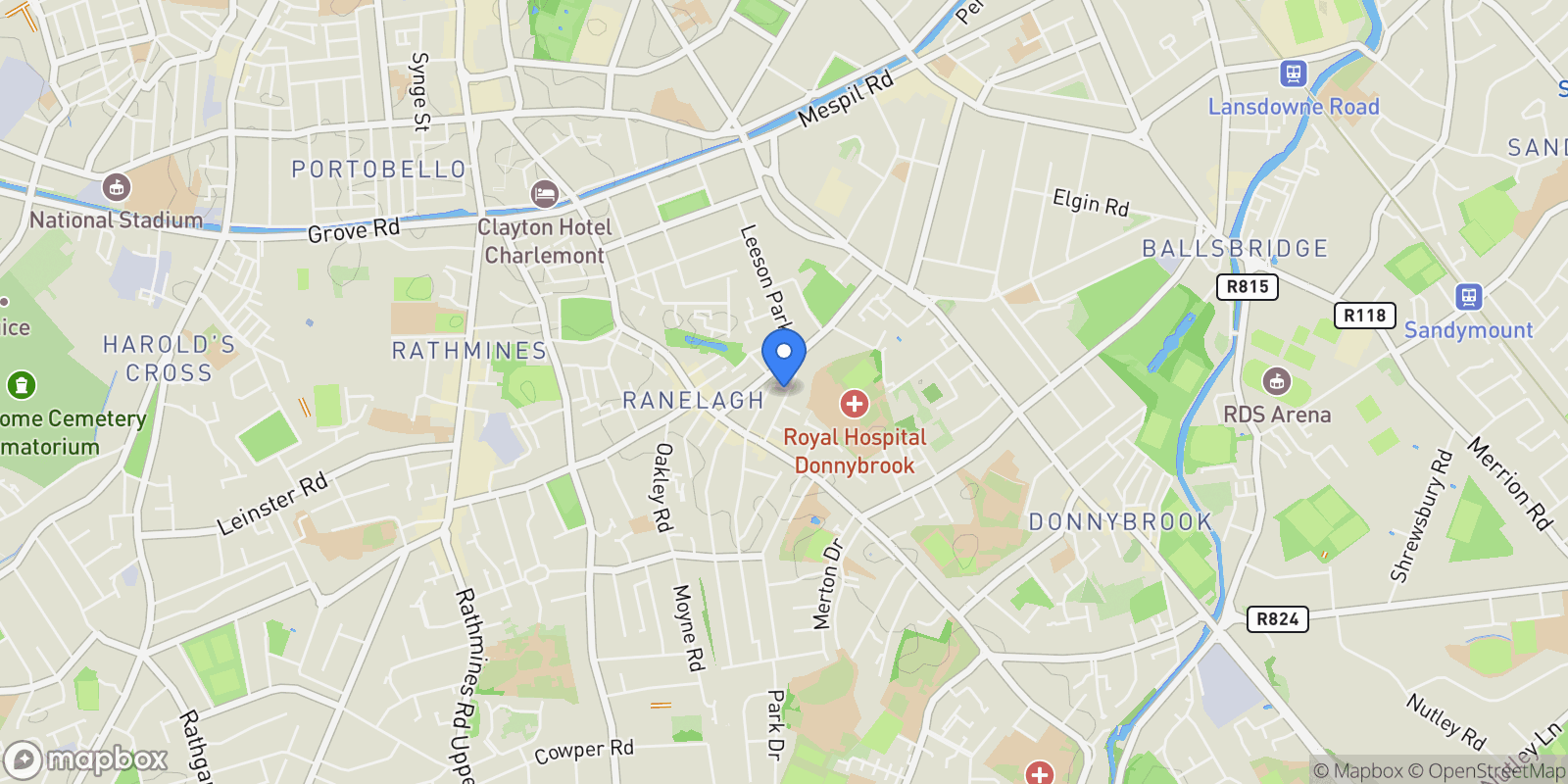 Map showing 15 Sallymount Avenue, Ranelagh, Dublin 6, L D06 P223, Dublin 6, County Dublin, Ireland.