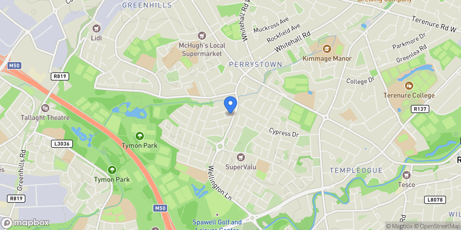 Map showing 40 Willington Avenue, Templeogue, Dublin 6W, L D6W R262, Dublin 6W, County Dublin, Ireland.