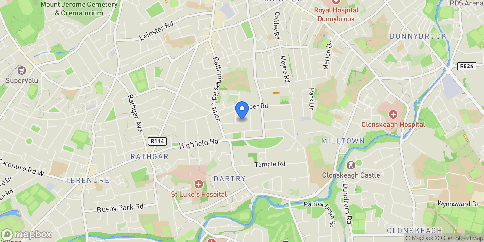 Map showing 25 Fortfield Terrace, Rathmines, Dublin 6, Co. Dublin, D06 T2R4, Dublin, County Dublin, Ireland.
