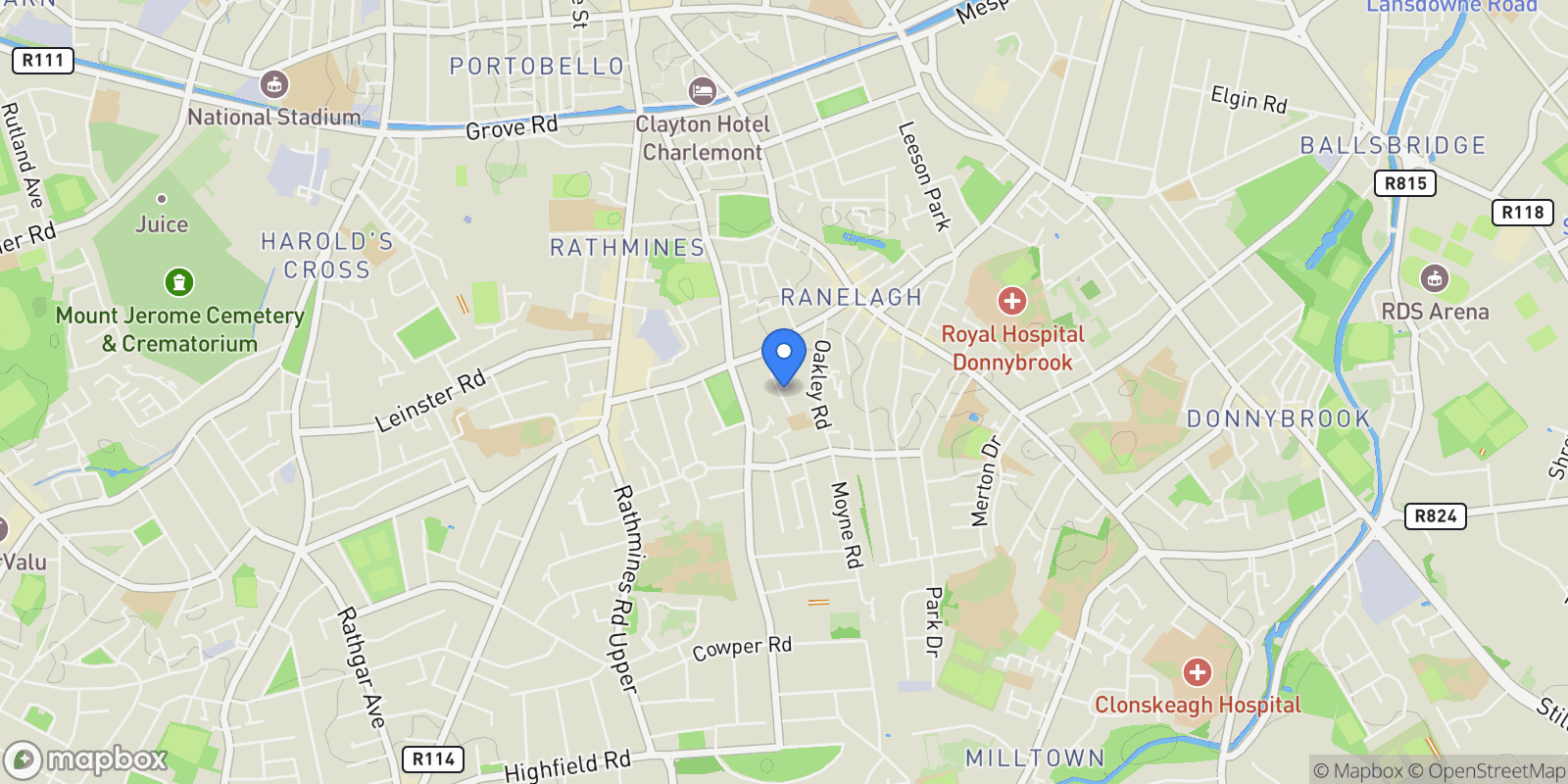 Map showing 26 Charleston Avenue, Ranelagh, Dublin 6, L D06 HW31, Dublin 6, County Dublin, Ireland.