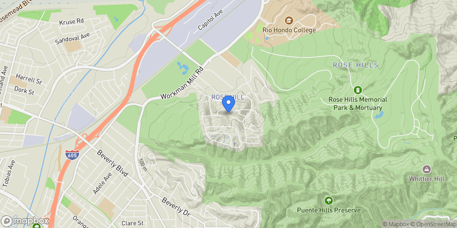 Map showing 11506 Sierra Sky Drive, Whittier, CA 90601, Whittier, California, United States.