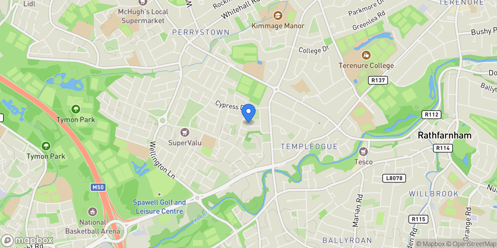 Map showing 5 The Park, Cypress Downs, Templeogue, Dublin 6W, D6W Y156, Dublin 6W, County Dublin, Ireland.
