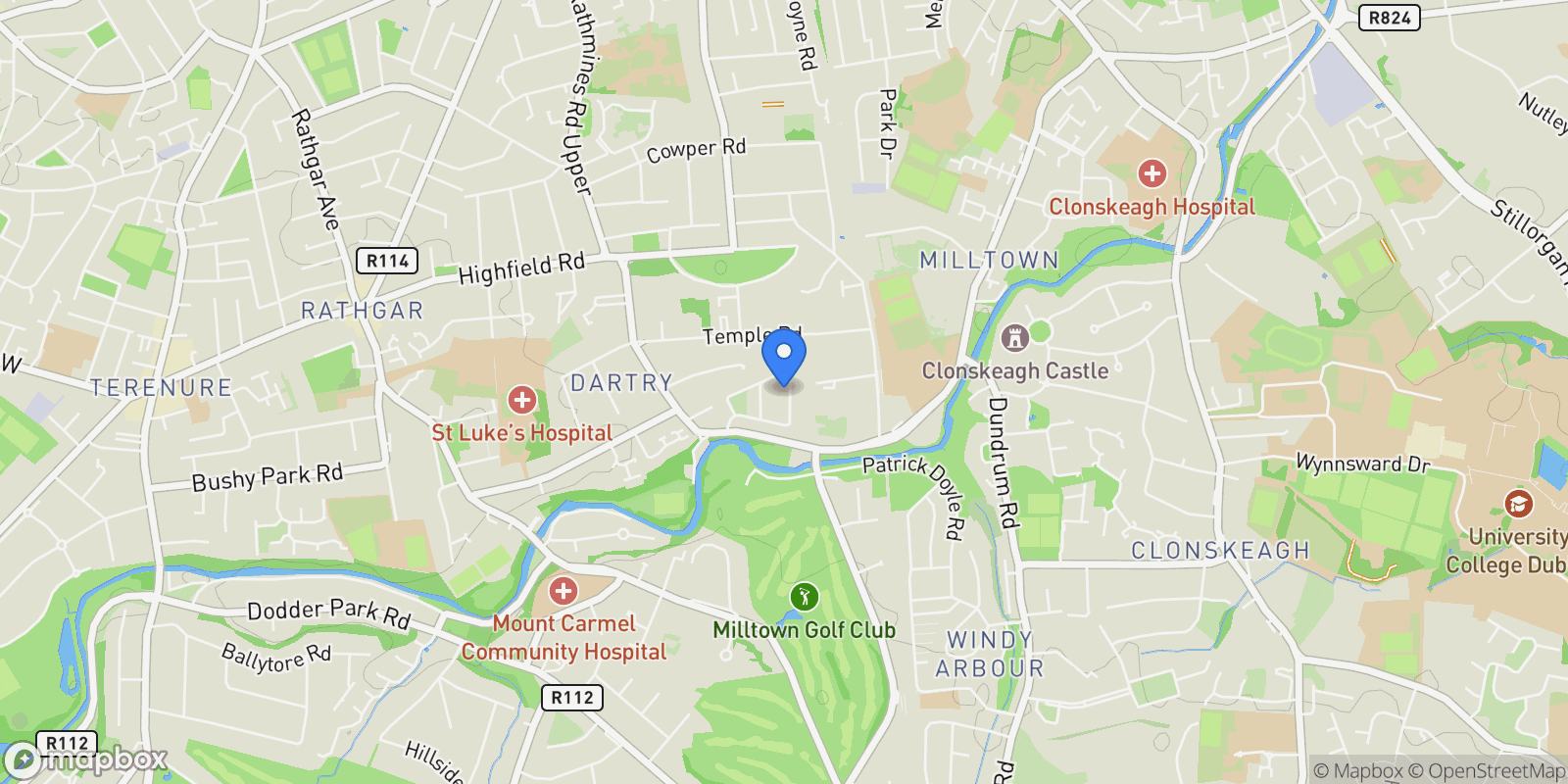 Map showing 72 South Hill, Dartry, D D06 YW94, Dublin, County Dublin, Ireland.