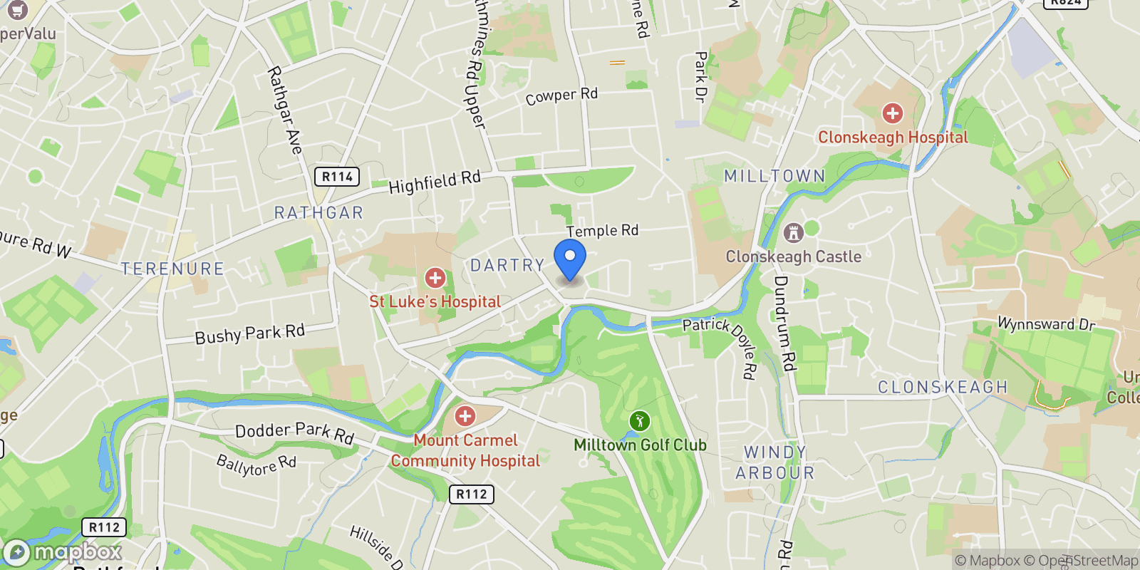 Map showing Cherry Lodge, Stable Lane, Dartry Road  , Rathmines, D D06 FX43, Dublin, County Dublin, Ireland.