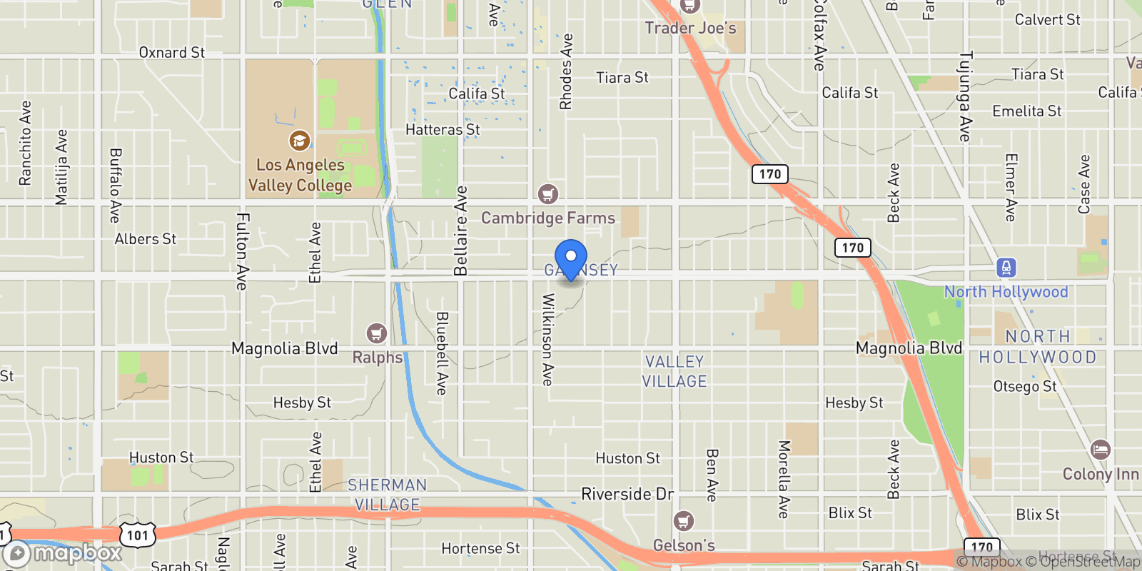 Map showing 12334 Chandler, C, Valley Village, CA 91607, Los Angeles, California, United States.