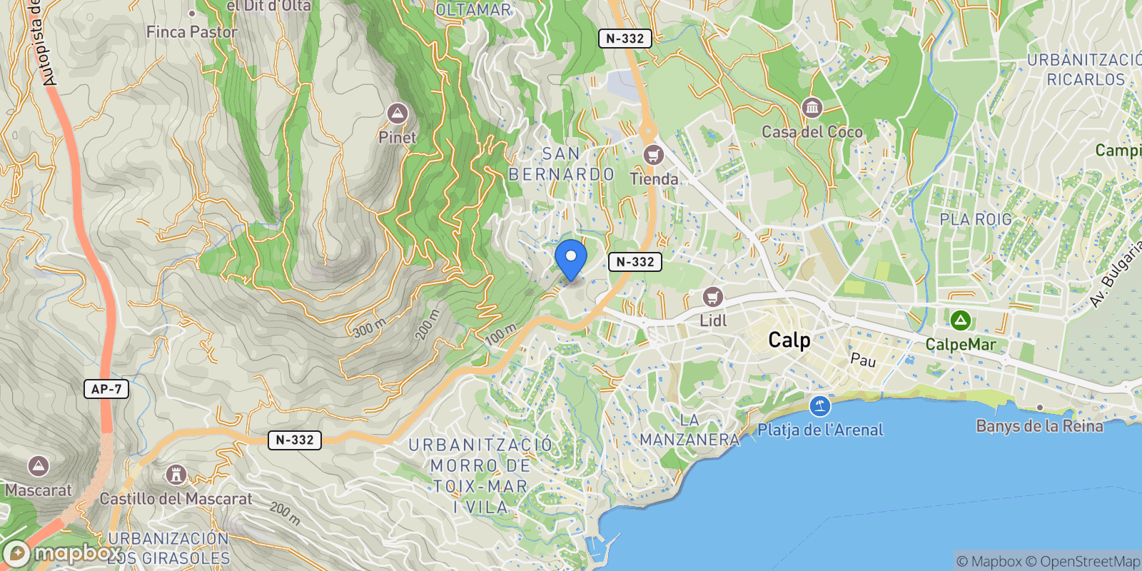 Map showing Canuta, Calpe, ALICANTE, Calpe, Calp, Valencian Community, Spain.
