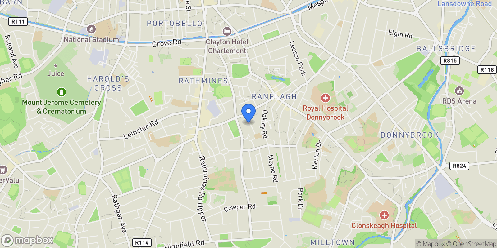 Map showing 5 Charleston Avenue, Ranelagh, D D06 P798, Dublin, County Dublin, Ireland.