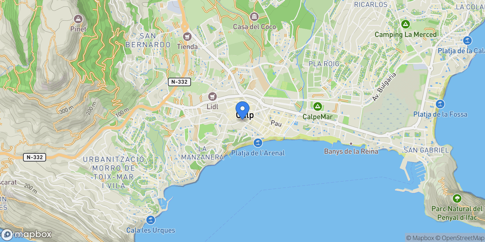 Map showing Maryvilla, Calpe, ALICANTE, Calpe, Calp, Valencian Community, Spain.