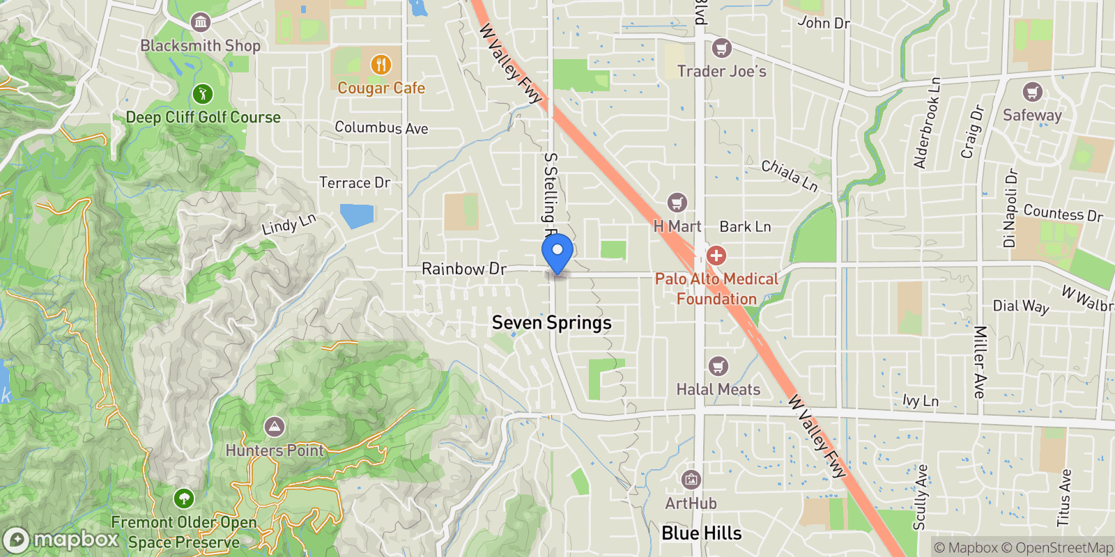 Map showing 1258 S Stelling Road, Cupertino, California, United States.