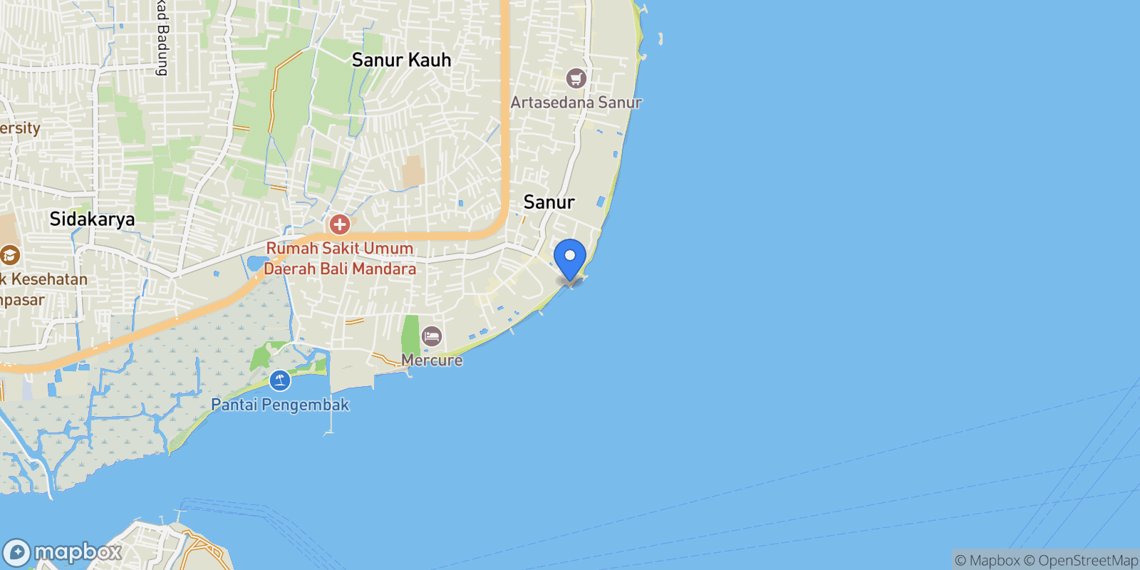 Map showing Bali, Sanur, Bali, Indonesia.