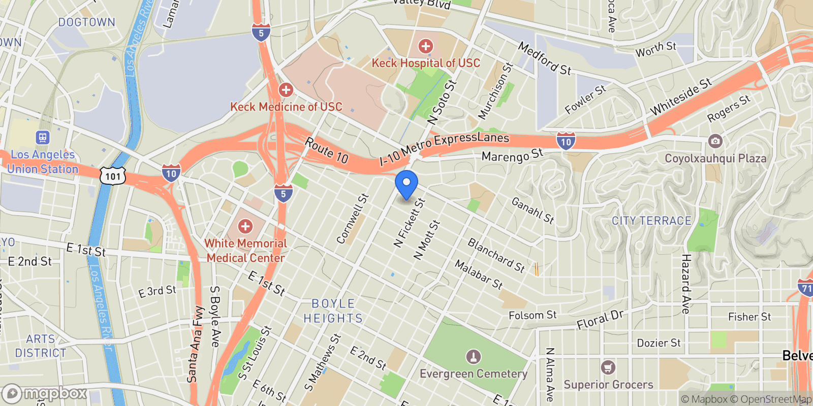 Map showing 2432 Fairmount Street, Los Angeles, CA 90033, Los Angeles, California, United States.