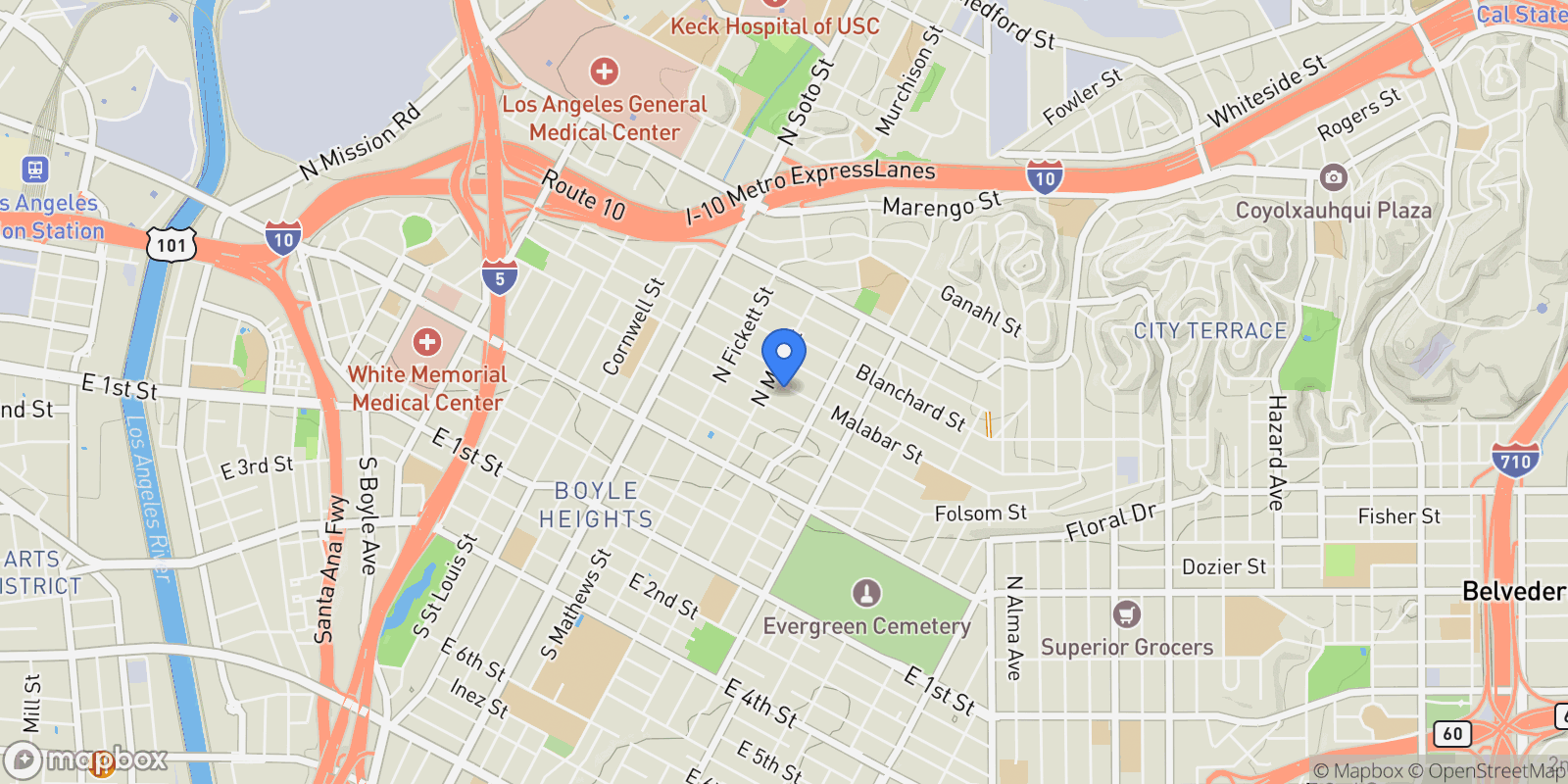 Map showing 2718 Malabar, Los Angeles, CA 90033, Los Angeles, California, United States.