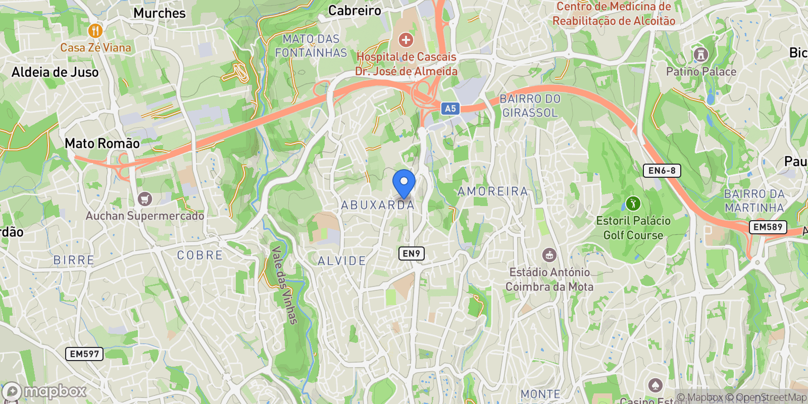 Map showing Alcabideche, Lisboa, Alcabideche, Lisbon, Portugal.