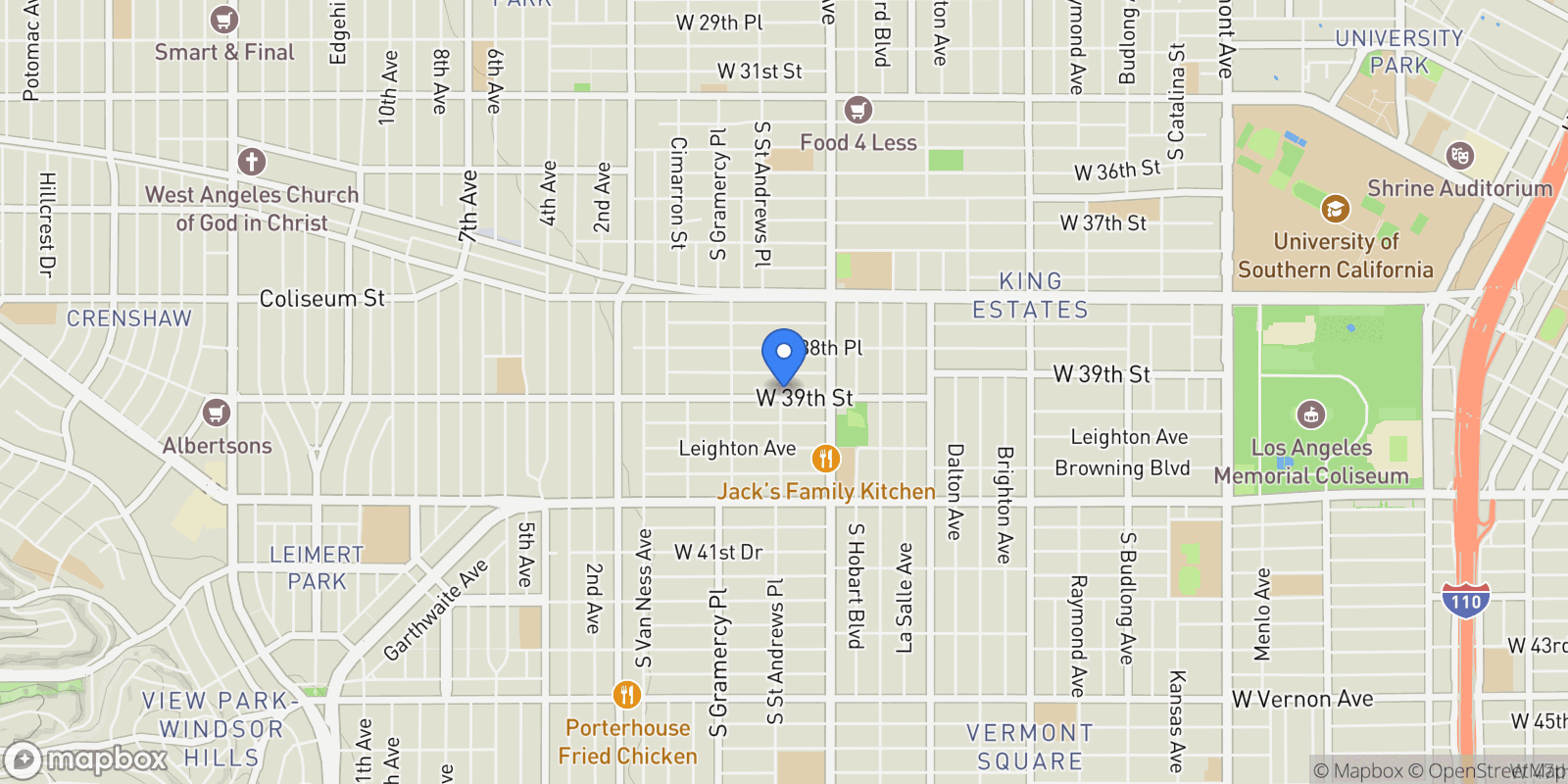 Map showing 1659 W 39th, Los Angeles, CA 90062, Los Angeles, California, United States.