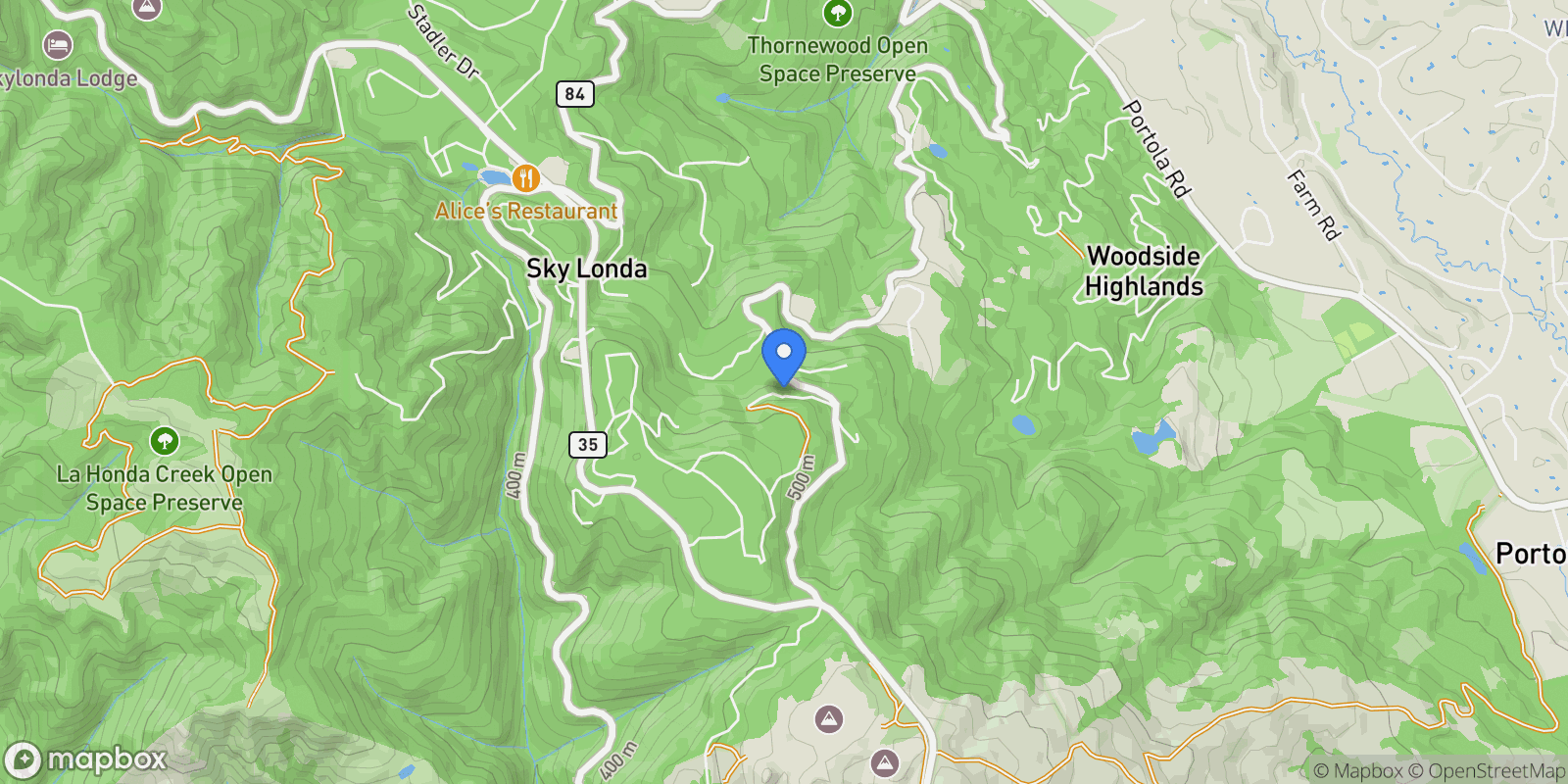 Map showing 12 Summit Road, Emerald Hills, California, United States.