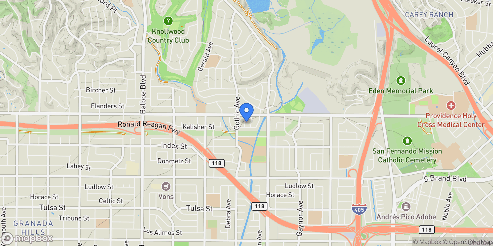 Map showing 11432 Sophia Avenue, Granada Hills, CA 91344, Los Angeles, California, United States.