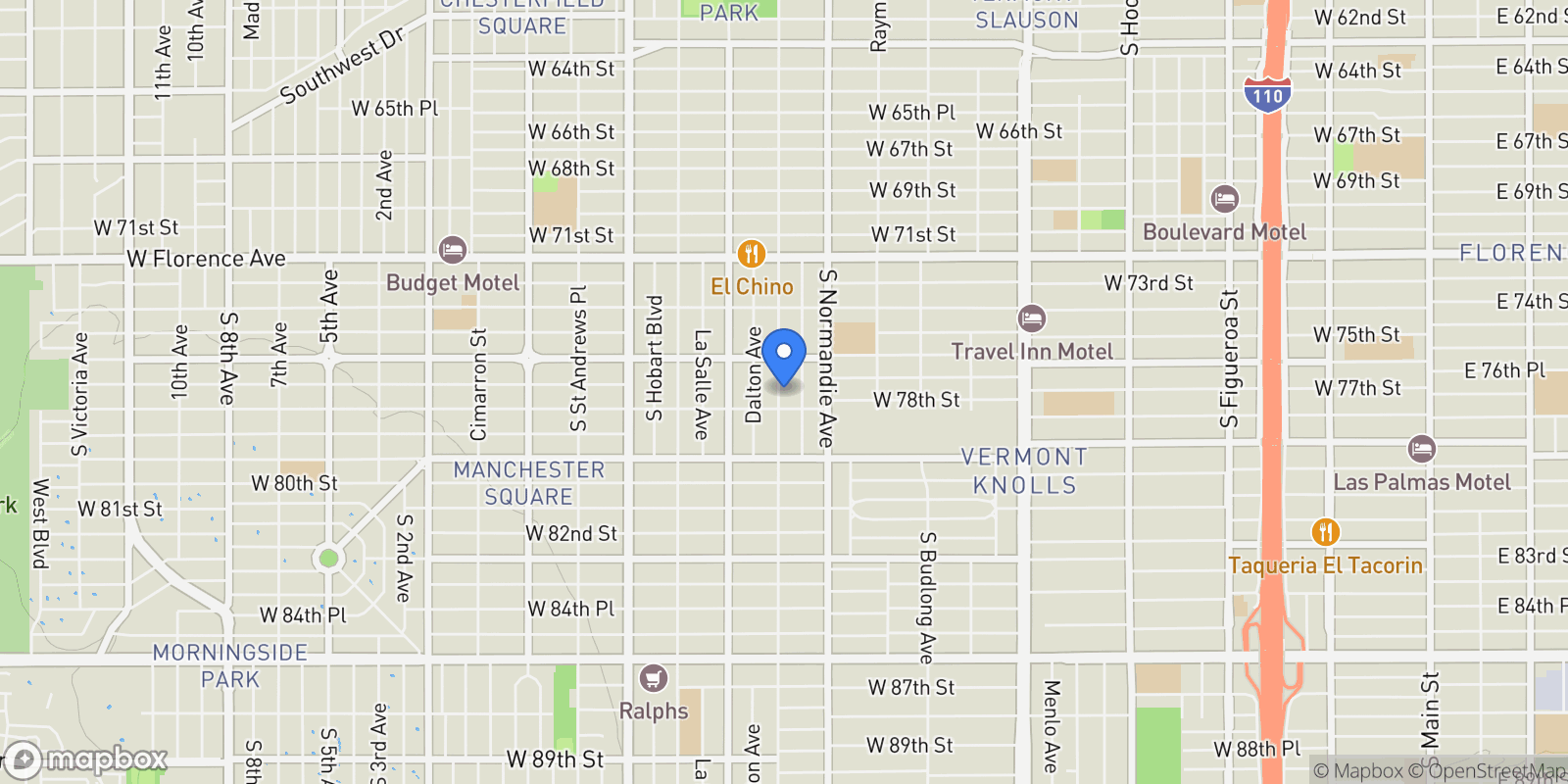 Map showing 7710 S Halldale Avenue, Los Angeles, CA 90047, Los Angeles, California, United States.