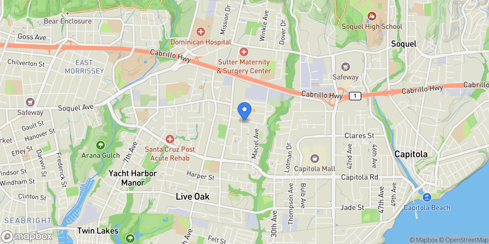 Map showing 2304 Mattison Lane, Santa Cruz, California, United States.