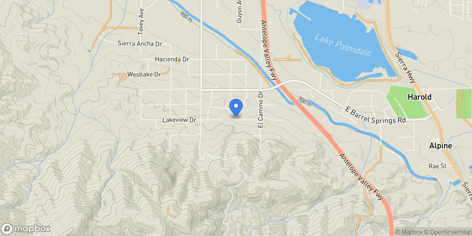 Map showing 345 Lakeview, Palmdale, CA 93551, Palmdale, California, United States.