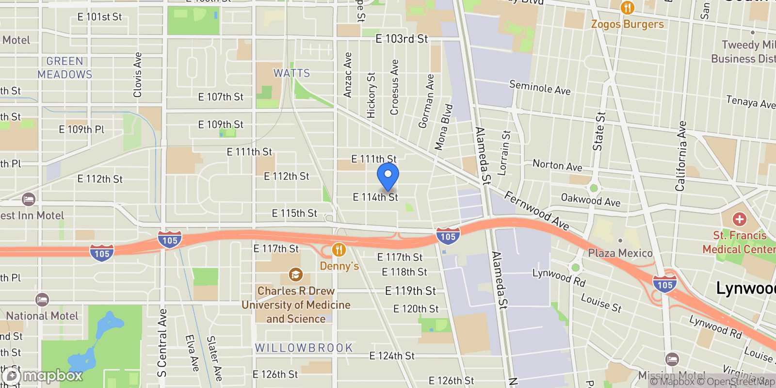 Map showing 2115 E 114th Street, Los Angeles, CA 90059, Los Angeles, California, United States.