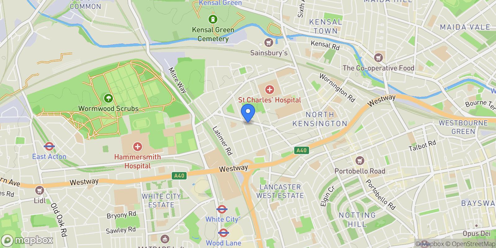 Map showing St Quintin Avenue, London, London, England, United Kingdom.