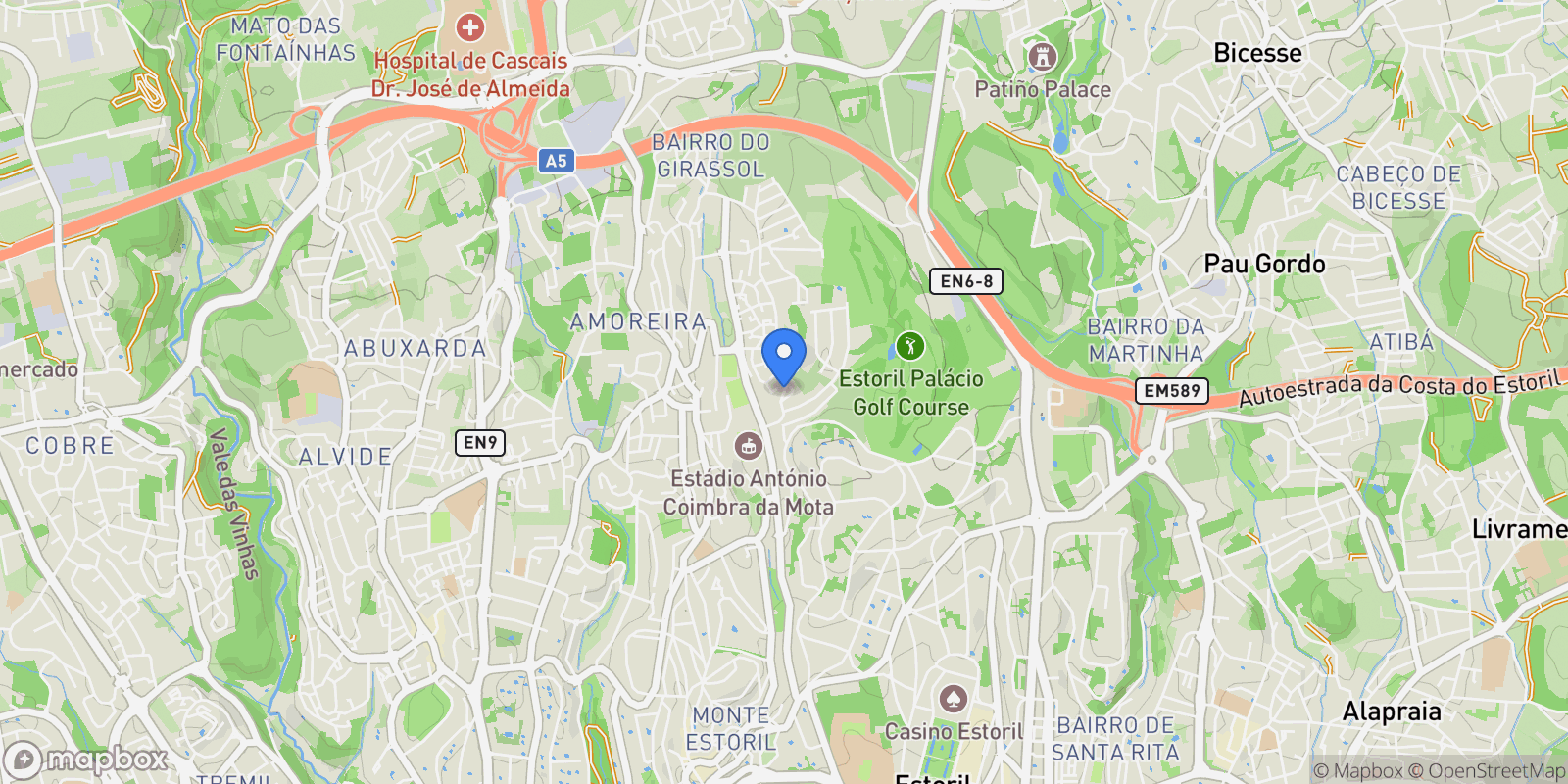 Map showing Estoril, Cascais e Estoril, Lisbon.