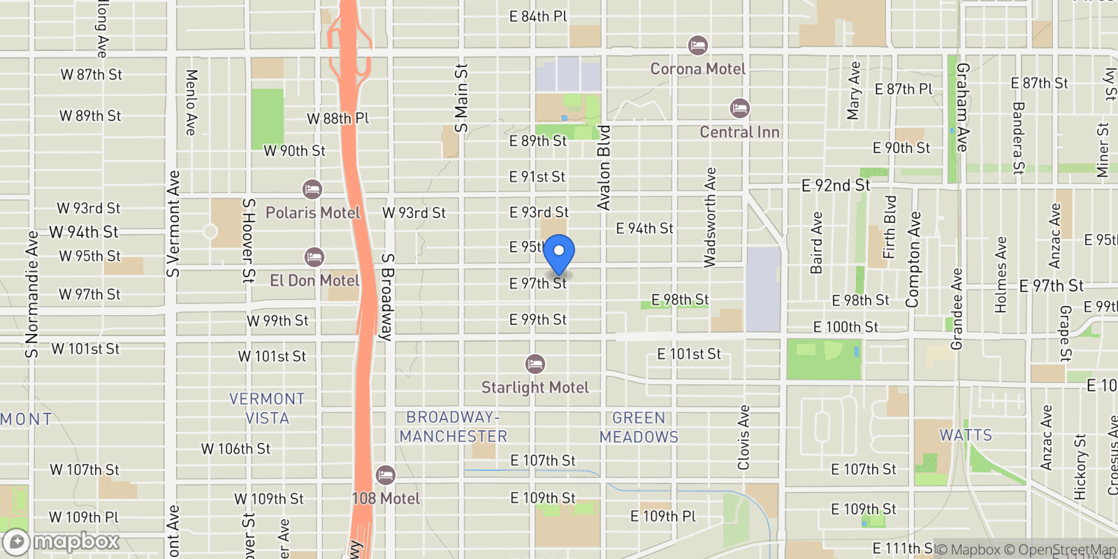 Map showing 347 E 97th St, Los Angeles, CA 90003, Los Angeles, California, United States.