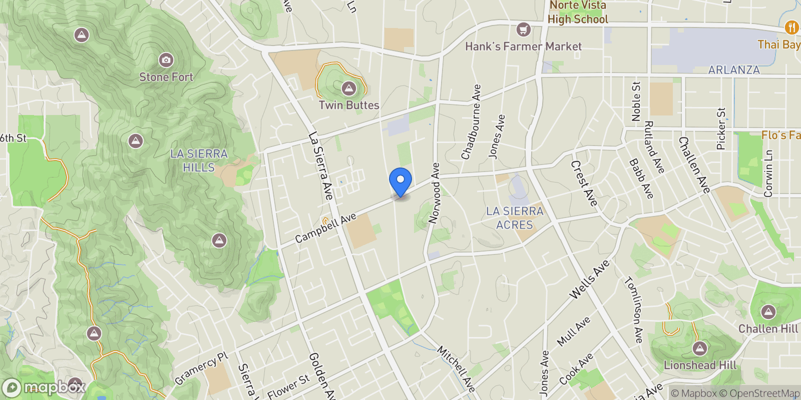 Map showing 10768 Campbell Avenue, Riverside, CA 92505, Riverside, California, United States.